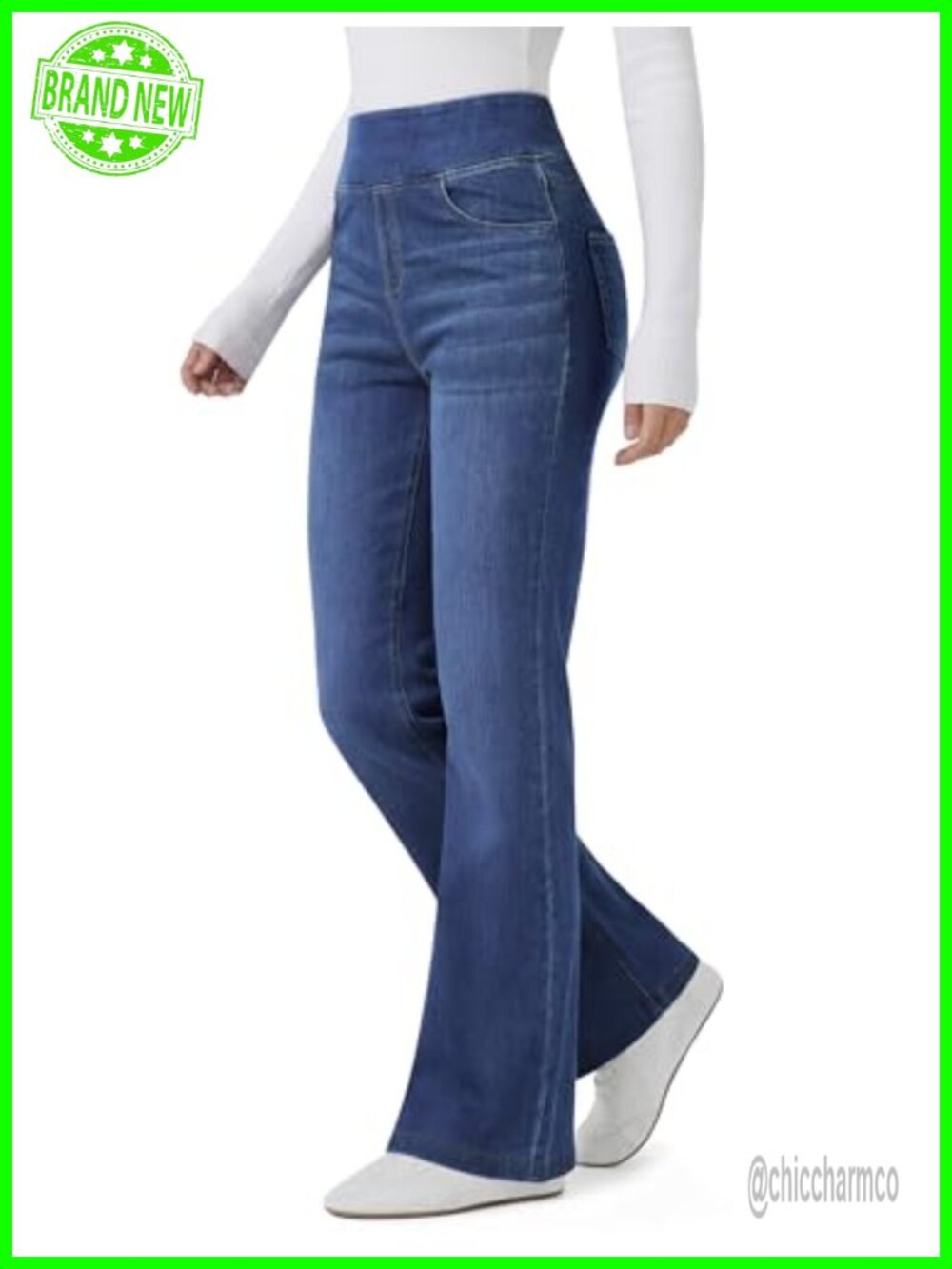 High Waisted Stretchy Flare Jeans Pull On Bootcut Denim Pants